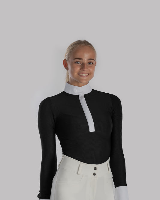 Aviar wave zip long sleeve show shirt black