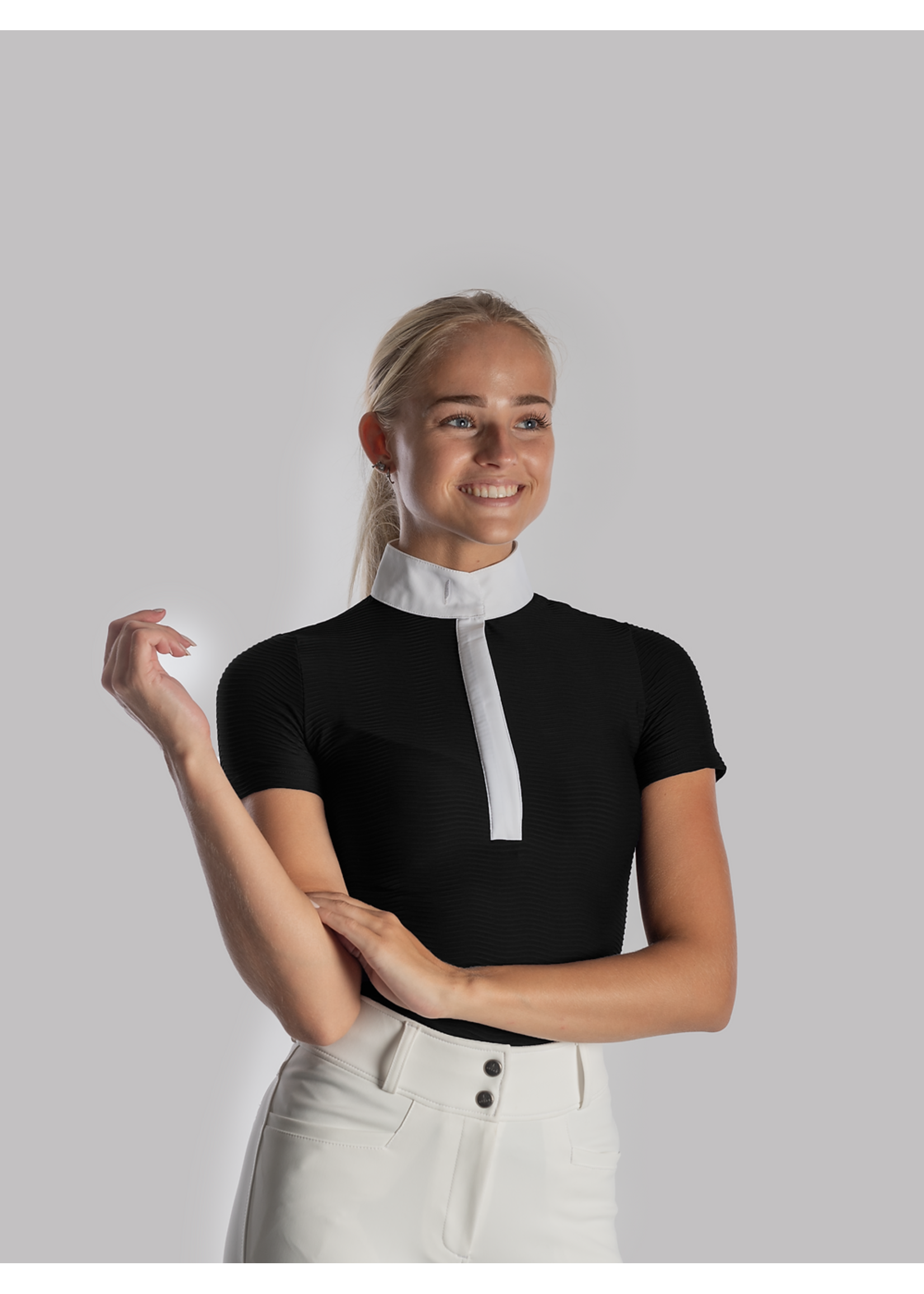 Aviar wave zip short sleeve show shirt black