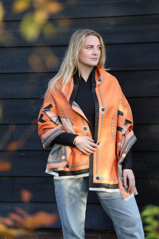 Horses and Lifestyl H Scarf Orange Black