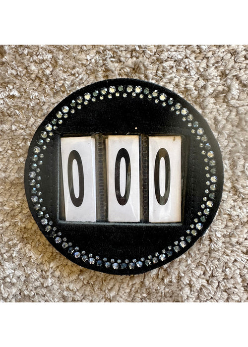 Swarovski Wedstrijd nummer Zwart Suede Crystal Saffier