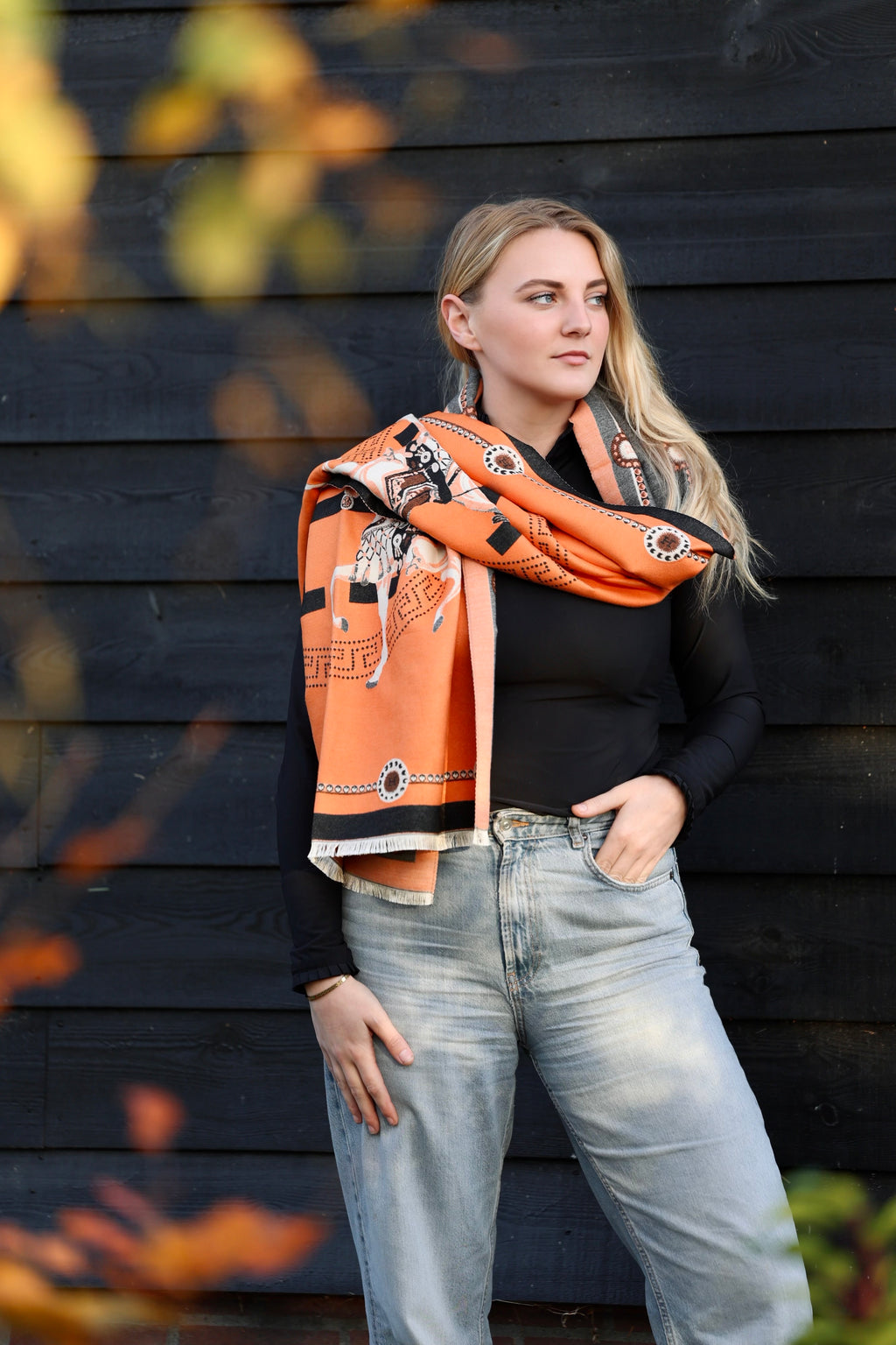 Horses and Lifestyl H Scarf Orange Black