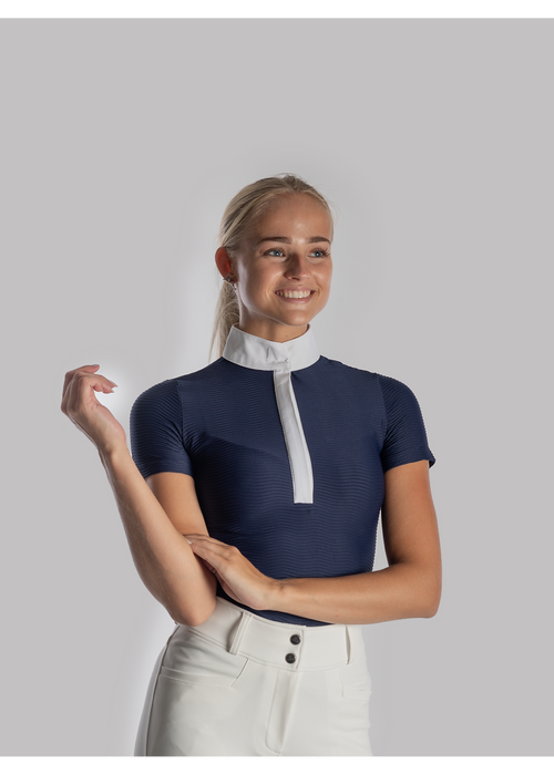 Aviar wave zip short sleeve show shirt navy