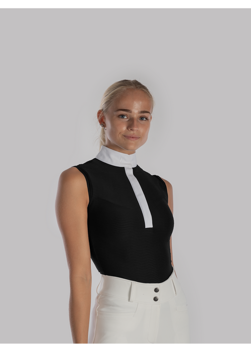 Aviar wave zip short sleeveless show shirt black