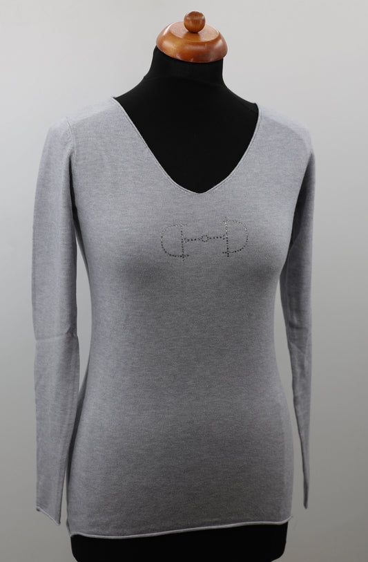 Equestrian Style V-hals Swarovski Grijs