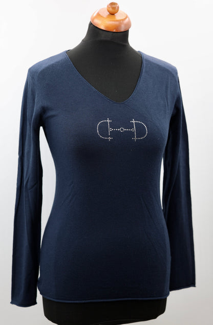 Equestrian Style V-hals Swarovski Donker Blauw