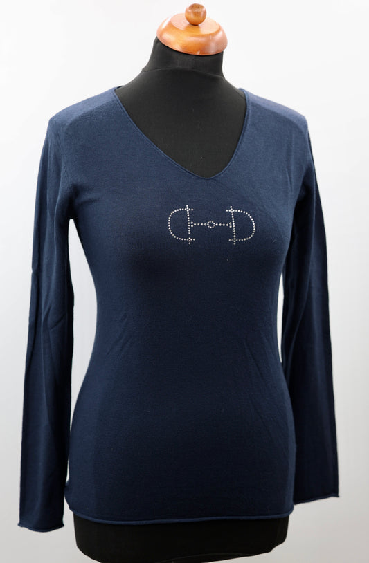 Equestrian Style V-hals Swarovski Donker Blauw