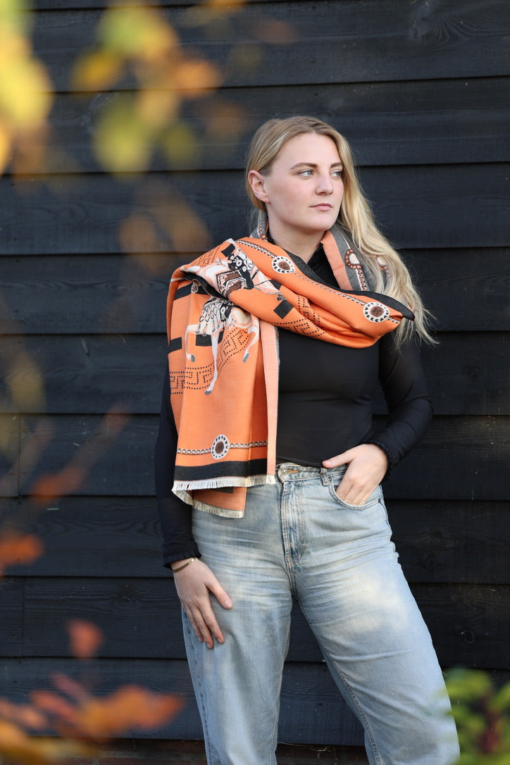 Horses and Lifestyl H Scarf Orange Black