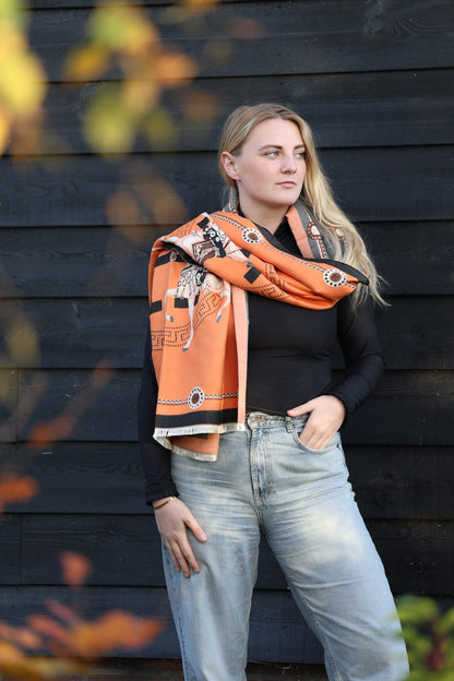 Horses and Lifestyl H Scarf Orange Black