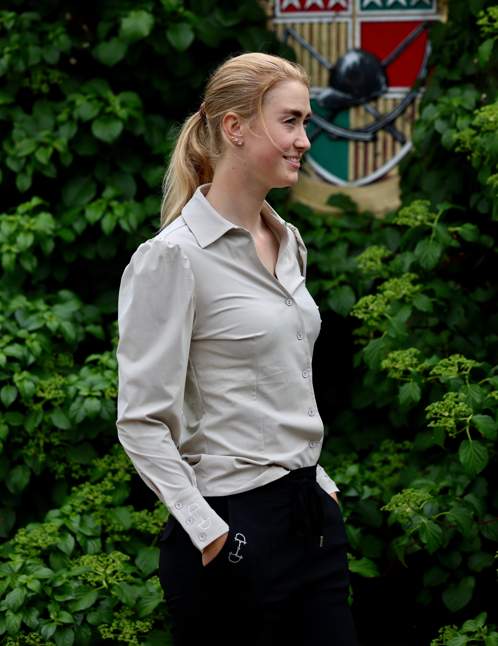 Equestrian Style Blouse Swarovksi Sand