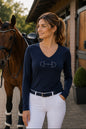 Equestrian Style V-hals Swarovski Donker Blauw