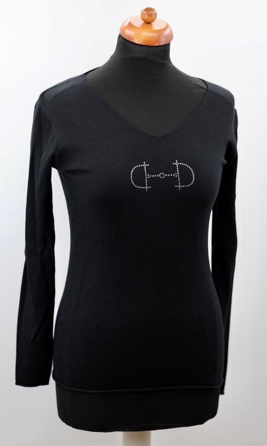 V hals swarovski trui met bitje

